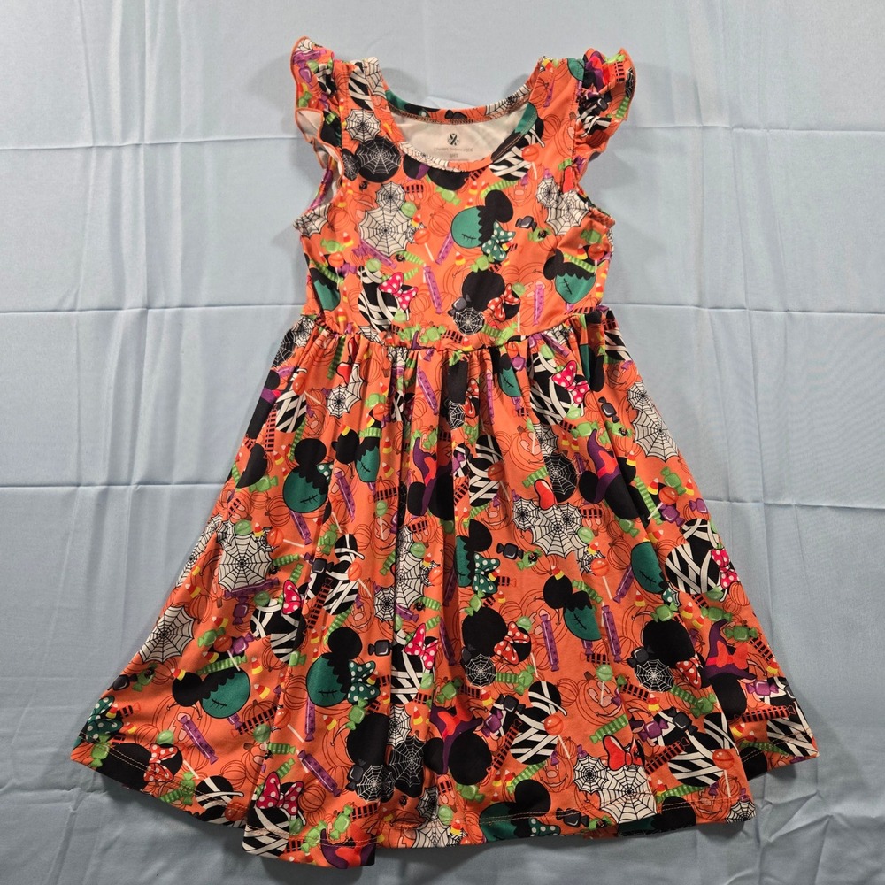 Charlies Project KIDS Halloween Dress 3‎ 4T Orange Flutter Sleeve Spooky Mouse